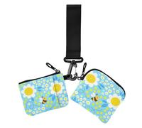 Amooorous Cartone animato Carino Bee FIORE e bianco Donne Cambiamento Portafoglio Porta Carte di Grande Capacità Porta Biglietti da Visita Portamonete con Cerniera Tasca per Monete per Lavoro Viaggio