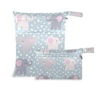 Amooorous Cartone animato carino blu Valentine Elephant Zip Dry Bag 2 Pack essenziale da viaggio per volare con manici per palestra, piscina