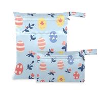 Amooorous Cartone animato carino colorato uova di Pasqua borse a prova di disordine per il bambino 2 Pack sacchetto bagnato per costume da bagno con maniglie per pannolini del bambino, asilo nido