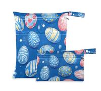 Amooorous Cartone animato carino colorato uova di Pasqua impermeabile sacchetto bagnato 2 Pack borsa per pannolini oggetti essenziali con maniglie per piscina, viaggio, Cartone animato carino uova di