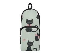 Amooorous Cartone animato Carino Gatto Nero Nylon 3 Scomparti Matite Borse per Bambini Multiuso ed Estetica Arte Astuccio Cancelleria per Preppy Scuola Preppy 1600ml