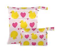 Amooorous Cartone animato carino giallo anatra amore lavabile impermeabile sacchetto bagnato 2 Pack essenziale da viaggio per volare con maniglie per pannolini per bambini, piscina