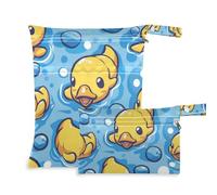 Amooorous Cartone animato carino giallo Bubble Duck borsa con cerniera per bagnato 2 Pack borsa bagnata per costume da bagno con manici per il bagno, viaggio