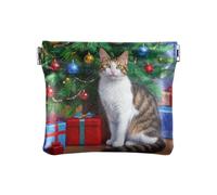 Amooorous Cartone animato carino Merry Christmas Cat donna PU pelle portamonete fantasia mini porta carte portafoglio per le donne, Cartone animato carino Buon Natale gatto, 1 size
