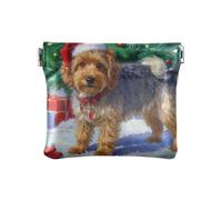 Amooorous Cartone animato carino Merry Christmas Tree Dog piccolo portamonete in pelle portatile mini porta carte portafoglio per le donne, Cartone animato carino Buon Natale cane albero, 1 size
