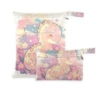 Amooorous Cartoon Baby Dinosaur Childlike Doodle Style Colori Pastello Lavabile Dry Bag Impermeabile 2 Pack Essenziali da viaggio per bambini con maniglie per spiaggia, piscina