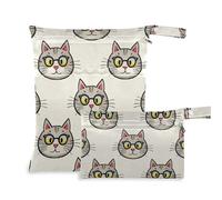 Amooorous Cartoon Can Love Occhiali di gatto grigio borse con cerniera per spiaggia 2 Pack elementi essenziali da viaggio per bambino con maniglie per asilo nido, bagno