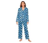 Amooorous Cartoon Carino Blu San Valentino Love Ospedale Abiti per Consegna di Lavoro Classico Button Down Polsino Piuma Setoso Pigiama Set per le Donne Addio al nubilato Pjs M Pigiama de Mujer Manica
