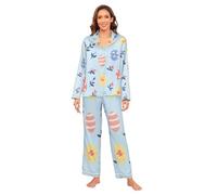 Amooorous Cartoon Carino Uova di Pasqua Colorate Pigiama in raso di seta per le donne Leggero e confortevole Pigiama carino Set Casual Ladies Sleepwear M Pigiama para Mujer de Algodon Manica Lunga