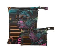 Amooorous Cartoon Cool Bear con occhiali borse a prova di disordine per la spiaggia 2 Pack borsa per pannolini oggetti essenziali con manici per asilo nido, bagno