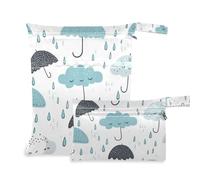Amooorous Cartoon Cute Blue Umbrella lavabile borsa per pannolini del bambino 2 Pack essenziale da viaggio per volare con maniglie per asilo nido, bagno