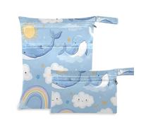 Amooorous Cartoon Cute Blue Whale impermeabile impermeabile sacchetto bagnato 2 Pack essenziale da viaggio per bambini con maniglie per asilo nido, asilo nido