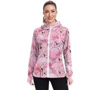 Amooorous Cartoon Cute Flamingos Pink Zip Up Hoodie Donne Quick Dry Rash Guard Camicie Protezione UPF 50+ Felpa da donna Giacca Zip Up Escursionismo Outdoor Performance Camisas para el sol