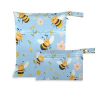 Amooorous Cartoon Cute Yellow Black Bee sacchetto impermeabile per bagnato 2 Pack sacchetto bagnato per costume da bagno con manici per il bagno, asilo nido