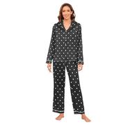 Amooorous Cartoon Dot Nero Donna Pigiama Set Pantaloni Morbido Manica Lunga Polsino Piuma Pigiama in Raso di Seta per le Donne Casual Ladies Sleepwear M juego de Pantalon y Blusa de Hilo para Mujer