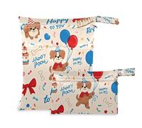 Amooorous Cartoon Happy Dogs borsa per pannolini bagnati a prova di disordine, confezione da 2 pezzi essenziali da viaggio per volare con manici per pannolini per bambini, palestra