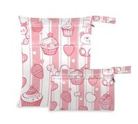 Amooorous Cartoon Pink Bear Dessert Shop borsa per pannolini con cerniera 2 Pack borsa per pannolini oggetti essenziali con manici per asilo nido, bagno