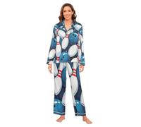 Amooorous Cartoon Sport Bowling Pigiama in raso Set da donna Pigiama leggero e confortevole per le donne Set di seta Casual Ladies Sleepwear M juego de Pantalon y Blusa de Hilo para Mujer Manica lunga
