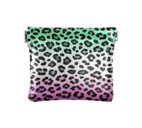 Amooorous Cheetah Fur Skin Gradient Green Purple Donna in Pelle Cambia Monete Borsa Portatile Gioielli Organizer per Uomo Donna Viaggio, Ghepardo pelliccia pelle gradiente verde viola, 1 size