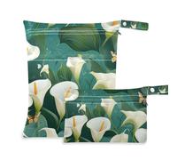 Amooorous Chic Calla Lily Turquoise borse a prova di disordine per nuotatori confezione da 2 pezzi essenziali da viaggio per volare con manici per palestra, pannolini per bambini