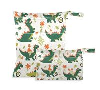 Amooorous Childish Doodle verde Dino borsa asciutta bagnata impermeabile per parti del tiralatte 2 Pack elementi essenziali da viaggio per bambino con maniglie per asilo nido, piscina