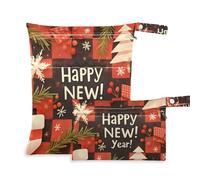 Amooorous Christmas Red Plaid Zip Baby Wet Bag 2 Pack Travel Essentials per volare con maniglie per pannolini per bambini, piscina