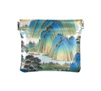 Amooorous Cinese Inchiostro Pittura Montagna Piccola Portamonete In Pelle Unico Trucco Borsa Cambiare Borsa per Uomo Donna, Cinese pittura a inchiostro montagna, 1 size