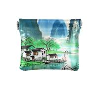 Amooorous Cinese Inchiostro Pittura Paesaggio Verde Delle Donne In Pelle Moneta Cambiamento Della Borsa Conveniente Mini Moneta Borse Borse per, Paesaggio cinese pittura inchiostro verde, 1 size