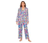 Amooorous Colorato Bella San Valentino Cuori Pigiama Raso Morbido Manica Lunga Piuma Polsino Delle Donne Raso Pigiama Set Casual Ladies Sleepwear M juego de Pantalon y Blusa de Hilo para Mujer Manica