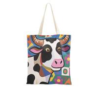 Amooorous Colorato Fiore Mucche Tote Bags Tela con manici Riutilizzabile Tote Bag Canvas Shopping Bags per Collaboratore Bolsa de lona
