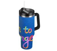 Amooorous Colorful Word Born to Challenge - Bicchieri sottovuoto a bocca larga, in acciaio inox, con coperchio in paglia, tazza decorativa da viaggio con manico, per scuola, sport, asilo nido
