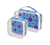 Amooorous Confezione da 2 alla moda a pois pesca blu chiaro decorativo da uomo borsa da toilette approvato TSA impermeabile borsa per il trucco da viaggio essenziale da viaggio, alla moda a pois