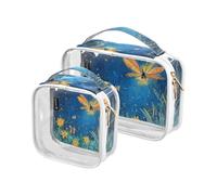 Amooorous Confezione da 2 articoli da toeletta decorativi trasparenti trasparenti con motivo a farfalla per l'aeroporto e aeroplano compatibile con Bolsa de almacenamiento, luci Firefly, Firefly