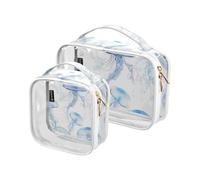 Amooorous Confezione da 2 Beauty Moon Meduse Blu Chiaro Borsa da toilette decorativa piccola TSA Approvata riutilizzabile Borsa da viaggio cosmetici da viaggio importante per mascherina, bellezza luna