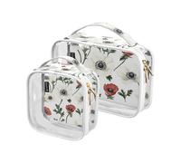 Amooorous Confezione da 2 bellissimi fiori estivi rossi e bianchi trasparenti decorativi grandi borse da toilette per le donne TSA approvato borsa da viaggio portatile trucco borsa da viaggio