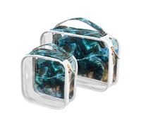 Amooorous Confezione da 2 Blue Cool Fire Monster trasparente borsa da toilette decorativa da appendere Borsa da toilette approvata TSA impermeabile trasparente borsa per il trucco da viaggio, mostro