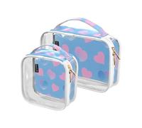 Amooorous Confezione da 2 borsa da toilette decorativa rosa blu sfumata San Valentino amore chiaro approvato TSA borsa per il trucco portatile piccola borsa da viaggio essenziale per coppia, rosa