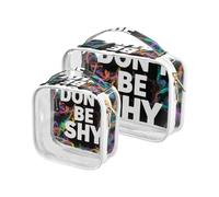 Amooorous Confezione da 2 borse cosmetiche portatili approvate da viaggio con scritta "Don't Be Shy" trasparente decorativo appeso da viaggio approvato TSA per le donne Aeroporto Compagnia aerea