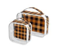 Amooorous Confezione da 2 borse da toilette da uomo decorative trasparenti da uomo arancioni marroni per viaggiare TSA approvate borse cosmetiche da viaggio impermeabili per le donne essenziali da