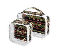 Amooorous Confezione da 2 borse da toilette decorative da appendere con fiori in stile tropicale giallo rosso e verde trasparente borsa da toilette da viaggio multifunzionale approvato TSA borse da