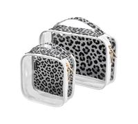 Amooorous Confezione da 2 borse da toilette decorative grigie in pelliccia di ghepardo da viaggio approvate TSA impermeabili borse cosmetiche con cerniera essenziale da viaggio Bolsa de maquillaje,