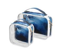 Amooorous Confezione da 2 borse da toilette decorative trasparenti blu sfumate TSA approvate impermeabile borsa per il trucco organizer Airport Airline Compliant de maquillaje para, blu sfumato,