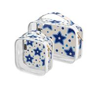 Amooorous Confezione da 2 borse da toilette decorative trasparenti Blue Stars Dot Blue per viaggiare donne TSA Approvato borsa trasparente da viaggio cosmetica Airport Airline Compliant Maschile,