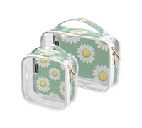 Amooorous Confezione da 2 borse da toilette decorative trasparenti con margherita bianca approvate TSA borse cosmetiche trasparenti da donna per portafogli essenziali per la rasatura della macchia,