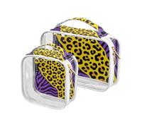 Amooorous Confezione da 2 borse da toilette decorative trasparenti con stampa leopardata giallo-viola per viaggiare donne borse cosmetiche impermeabili approvate TSA per donne uomini kit da barba con