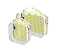 Amooorous Confezione da 2 borse da toilette decorative trasparenti gialle e bianche a scacchi set TSA approvato multifunzionale da viaggio borse per il trucco aeroporto compagnie aeree compiacenti