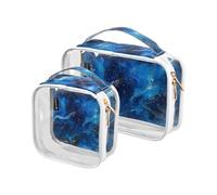 Amooorous Confezione da 2 borse da toilette decorative trasparenti in marmo blu per viaggiare TSA approvato multifunzionale borsa trucco viaggio rasatura essenziale para maquillaje, Marmo blu., 1 size