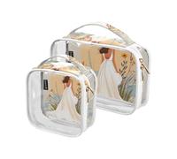 Amooorous Confezione da 2 borse da toilette decorative trasparenti in stile bohémien vintage da sposa da appendere TSA approvato impermeabile per il trucco borsa per pennelli da barba essenziali per