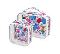 Amooorous Confezione da 2 borse da toilette decorative trasparenti in vetro colorato Anime Cuore San Valentino per le donne TSA approvato multifunzionale borsa per il trucco trasparente Kit da barba