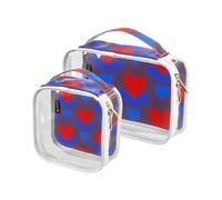 Amooorous Confezione da 2 borse da toilette decorative trasparenti per San Valentino con sfumatura blu rossa per donna TSA approvato borse cosmetiche trasparenti per le donne Kit da barba da uomo